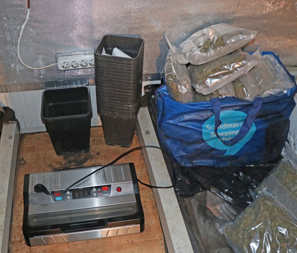 Pripomočki in oprema za gojenje konoplje ter vrečke s prepovedano drogo